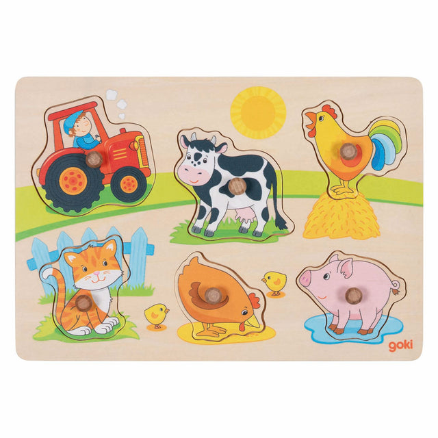 Drewniane puzzle Goki na farmie, 6 szt.