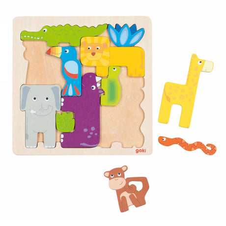 Drewniane puzzle Goki Safari, 11szt.