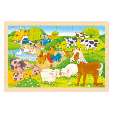 Drewniane puzzle Goki - farma i zoo - 24 szt.