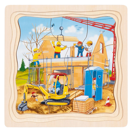 Puzzle drewniane 3-warstwowe Goki - budowa domu - 35 szt.