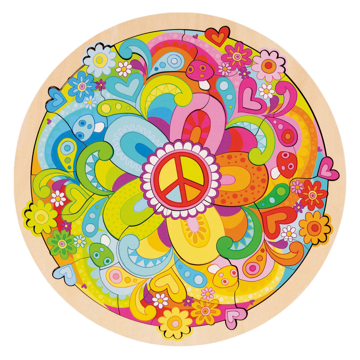 Drewniane puzzle Goki kwiaty mandali - 34 elementy.