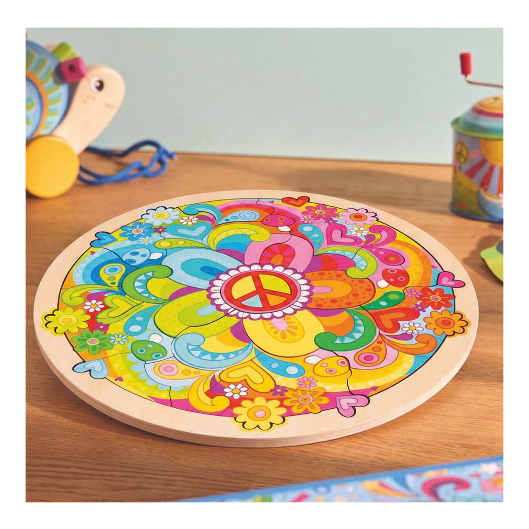 Drewniane puzzle Goki kwiaty mandali - 34 elementy.