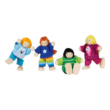 GOKI Wooden Dollhouse Dolls Elastyczne dzieci, 4st.