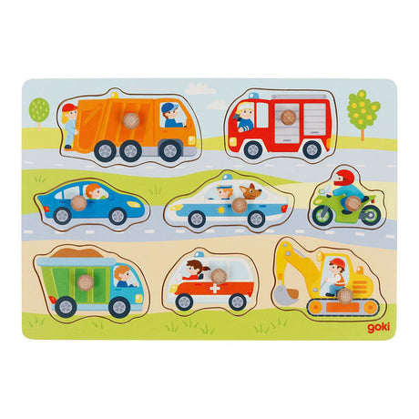 Pojazdy z przyciskami Goki. 8 sztuk. 30x21x2,