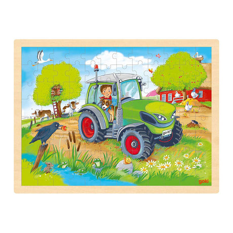 Goki Wooden Jigsaw Puzzle Ciągnik, 96st.