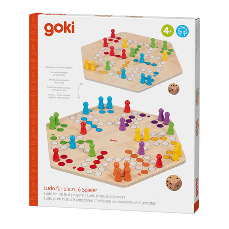 Goki drewniana gra ludo - klasyczna gra planszowa dla 6 graczy.