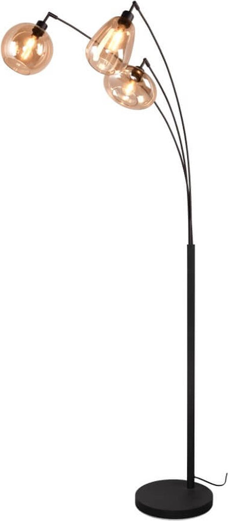 Trio lumina – lampa podłogowa – czarny mat – wył. 3x e14 10w - szkło bursztynowe