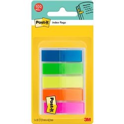 Karteczki samoprzylepne Post-it® Index półprzezroczysty, przenośny zestaw, zielony, pomarańczowy, różowy, żółty, niebieski, 12 x 43 mm, dozownik kolorów z 20 zakładkami