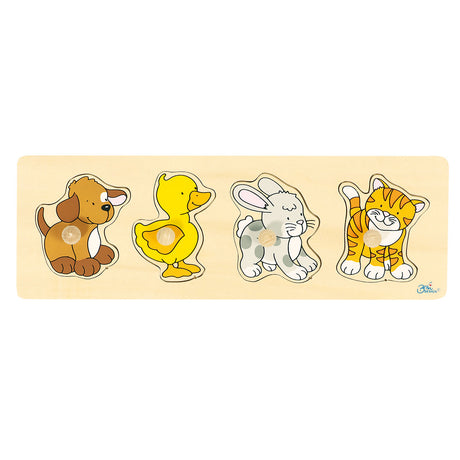 Drewniane puzzle Goki z motywem psa, kaczki, królika, kota