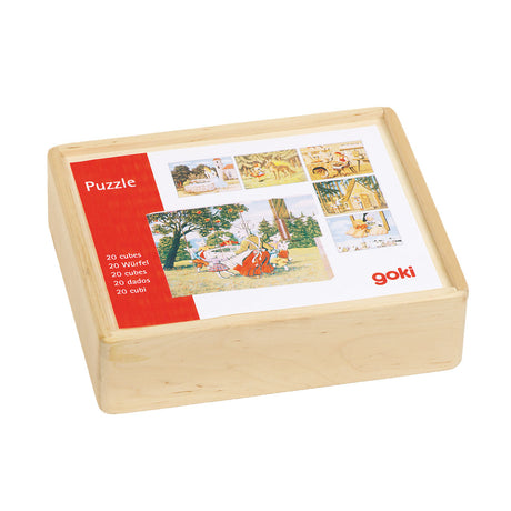 Bajkowe puzzle z drewnianych klocków Goki