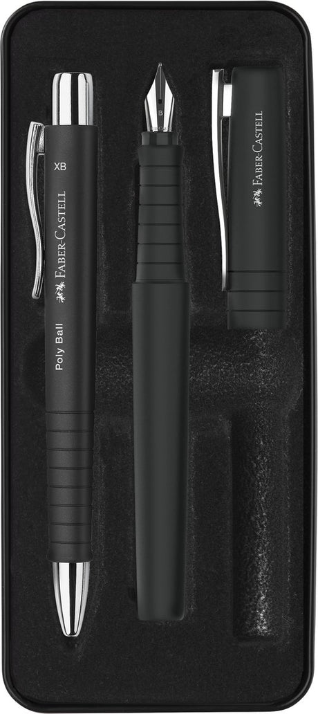 Długopis plastikowy Faber-castell Giftbox - zestaw z długopisem i piórem wiecznym - czarny - fc-241050