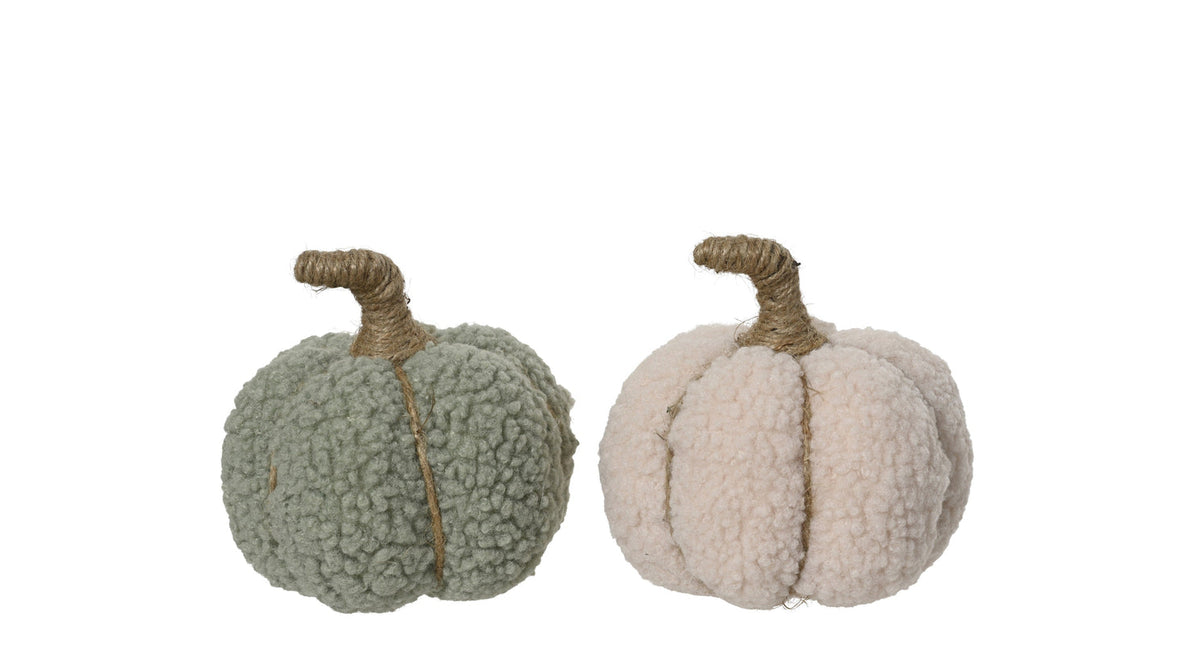 Pompoen polyester 2 assortie groen wit d16 h18cm