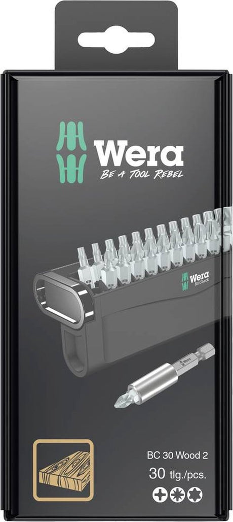 Wera bit-check 30 wood 2 sb 05057438001 zestaw bitów 30-częściowy Phillips Phillips, Pozidriv Phillips, Torx