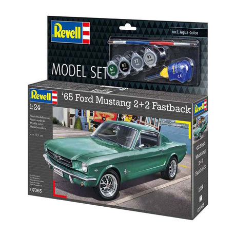 Zestaw do sklejania Revell - 1965 Ford Mustang 2+2 fastback 1:24 - 82 szt. - m.in. podstawowe kolory farb