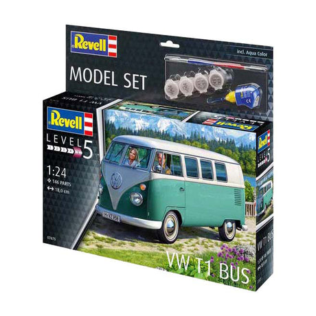 Zestaw do sklejania Revell - autobus vw t1 1:24 - 146 szt. - m.in. podstawowe kolory farb