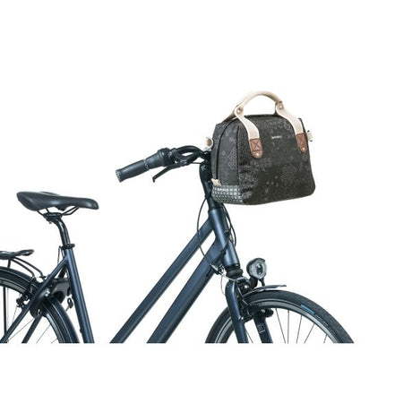 Basil Bohème City Bag - elegancka zielona ręka, torba na ramię i kierownicę dla kobiet, odpowiednie do rowerów elektrycznych i rowerów miejskich - czarny