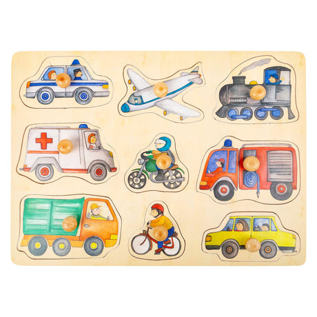 Mała stopka - drewniane puzzle na klocki pojazdy miejskie, 9 szt.