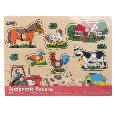 Mała stopa - drewniane puzzle na klocki farma, 9 szt.
