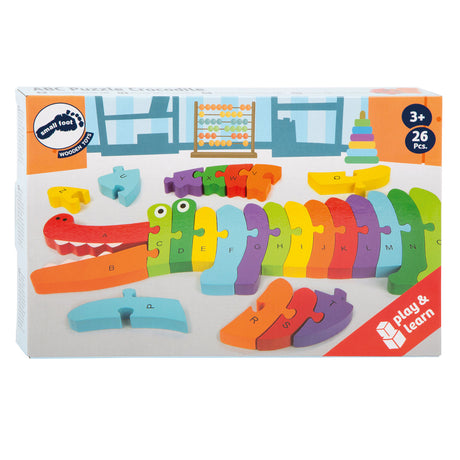 Mała stopa - drewniane puzzle krokodyl ABC, 26 elementów.