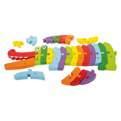 Mała stopa - drewniane puzzle krokodyl ABC, 26 elementów.