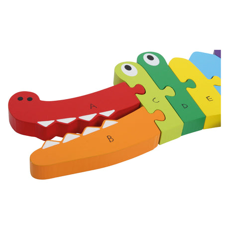 Mała stopa - drewniane puzzle krokodyl ABC, 26 elementów.