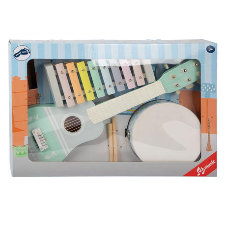 Mała stopa - drewniany zestaw instrumentów muzycznych pastelowy, 7 sztuk,