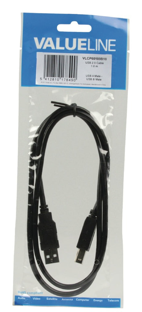 Valueline vlcp60100b10 kabel USB 2.0 USB A męski - USB B męski kabel 1,00 m czarny