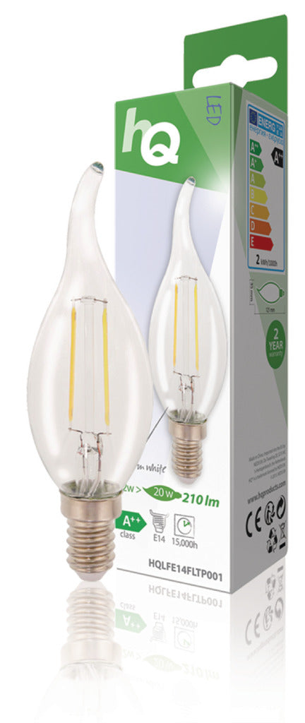 HQ LFE14FLTP001 Lampa LED Retro z żarnikiem E14 Zakrzywiona świeca 2W 210LM 2700K