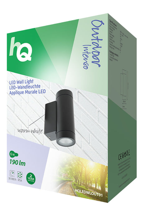 HQ ledwlout01 zewnętrzny kinkiet LED 6 w 190 lm czarny