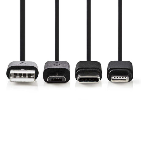 Nedis CCGP60620BK10 Kabel do synchronizacji i ładowania 3 w 1 USB-A męski – Micro B męski Type-C męski Apple Lightning 8-pinowy męski 1,0 m czarny