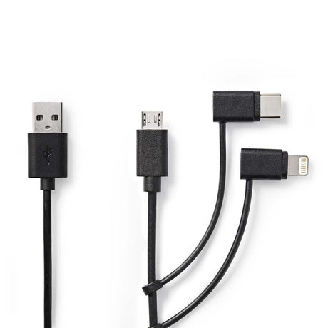Nedis CCGP60620BK10 Kabel do synchronizacji i ładowania 3 w 1 USB-A męski – Micro B męski Type-C męski Apple Lightning 8-pinowy męski 1,0 m czarny