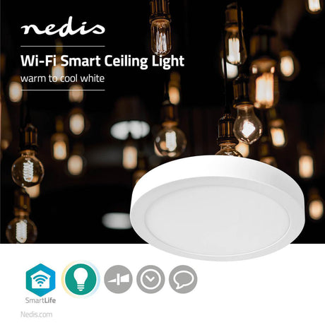 Inteligentna lampa sufitowa Nedis wifilaw20wt Wi-Fi okrągła oslash; 30 cm od ciepłej do chłodnej bieli 1200 lm 18 w smukłym aluminium