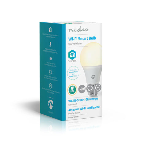 Nedis Wi-Fi LW12WTB22 Żarówka LED SmartLife Wi-Fi B22 800 lm 9 W Ciepła biel 2700 K Klasa energetyczna: A+ Android Trade; iOS-a60
