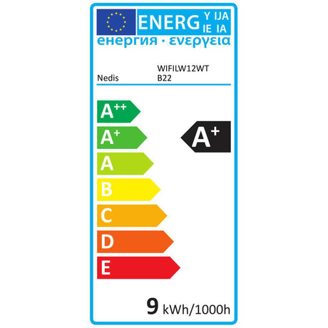 Nedis Wi-Fi LW12WTB22 Żarówka LED SmartLife Wi-Fi B22 800 lm 9 W Ciepła biel 2700 K Klasa energetyczna: A+ Android Trade; iOS-a60