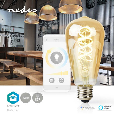 Nedis Wi-Fi LRT10ST64 SmartLife Żarówka LED Wi-Fi E27 360 lm 4,9 W Ciepła do Zimnej Białej 1800 - 6500 K Szkło Android Trade; iOS st64