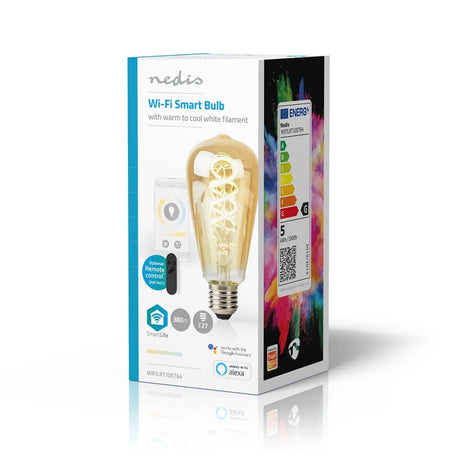 Nedis Wi-Fi LRT10ST64 SmartLife Żarówka LED Wi-Fi E27 360 lm 4,9 W Ciepła do Zimnej Białej 1800 - 6500 K Szkło Android Trade; iOS st64
