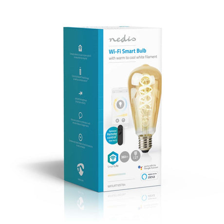 Nedis Wi-Fi LRT10ST64 SmartLife Żarówka LED Wi-Fi E27 360 lm 4,9 W Ciepła do Zimnej Białej 1800 - 6500 K Szkło Android Trade; iOS st64