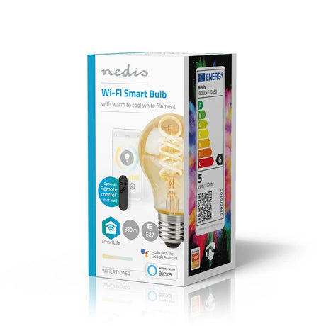 Nedis Wi-Fi LRT10A60 SmartLife Żarówka LED Wi-Fi E27 360 lm 4,9 W Ciepła do Zimnej Białej 1800 - 6500 K Szkło Android Trade; równorzędny iOS