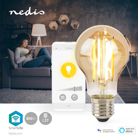 Nedis WiFiLRF10A60 Żarówka LED SmartLife Wi-Fi E27 806 lm 7 W Ciepłe Białe Szkło Android iOS Gruszka