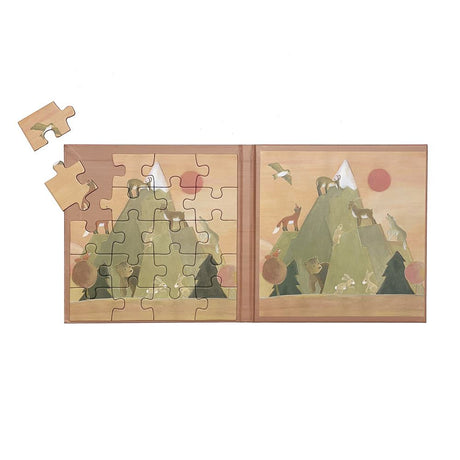 Góry z puzzlami magnetycznymi. 17,5 x 17,5 x 1 cm.