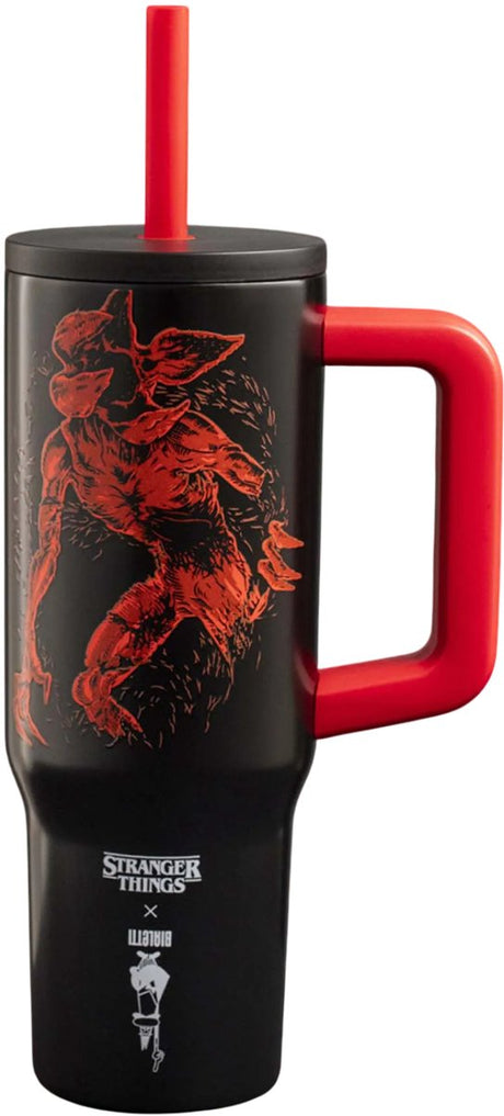 Termos Bialetti Stranger Things 900 ml – świecący w ciemności – z uchwytem i słomką – kubek do picia ze stali nierdzewnej – edycja limitowana