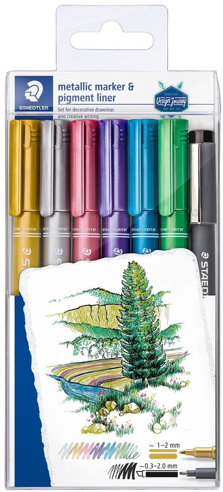 Metaliczny długopis Staedtler Design Jorge - zestaw promocyjny 6 kolorów + bezpłatny wkład pigmentowy