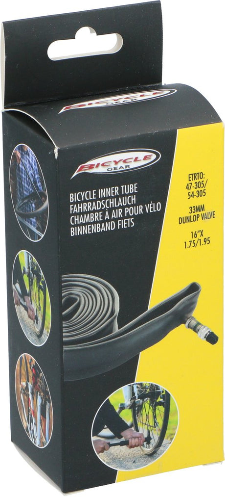 Bicycle gear binnenband fiets 16 inch – 16 x 1.75 1.95 – dunlop ventiel 33 mm – zwart