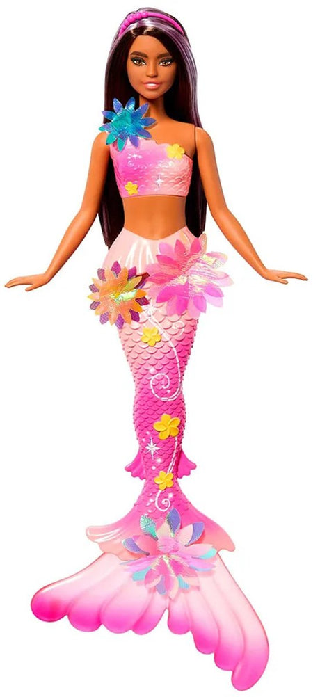 Lalka Barbie - magiczna syrenka - magiczne kwiaty, które kwitną - brązowo-różowa