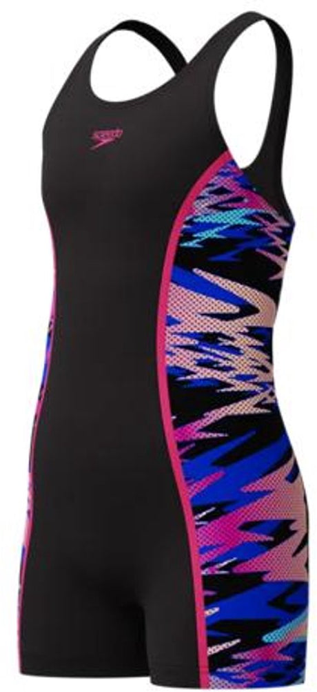 Speedo h-boom splice muscleb legsuit meisjes - chloorbestendig badpak meisjes met pijpjes - kleurvast zwempak meisjes - sportbadpak meisjes met muscleback - zwart roze - 128