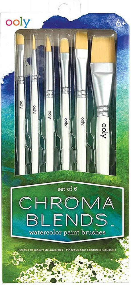 Ooly - pędzle do akwareli Chroma Blends - zestaw 6 pędzli do akwareli - drewniane uchwyty są łatwe do trzymania - 6 różnych główek pędzli - odpowiednie dla dzieci od 6 lat