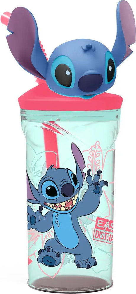 Kubek do picia Stor Disney's Stitch ze słomką – 360 ml – wielokrotnego użytku – z figurką 3D – bez BPA – kubek dla dzieci od 4 lat – przezroczysty zielony