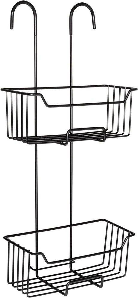 Stojak prysznicowy Wenko milo 2-warstwowy stal nierdzewna czarny 25x55cm - bez wiercenia - wieszak prysznicowy wiszący - kosz prysznicowy - koszyk prysznicowy z możliwością zawieszania
