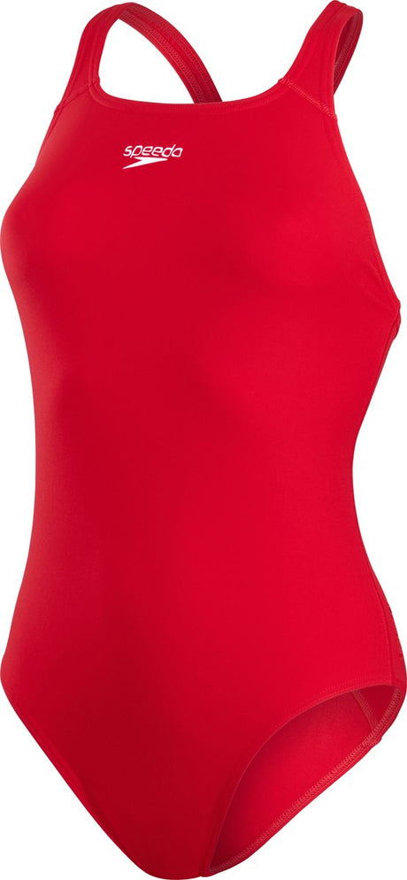 Damski strój kąpielowy sportowy Speedo Endurance+ - trwały kolor damski strój kąpielowy - odporny na chlor damski strój kąpielowy - sportowy strój kąpielowy damski z medalistycznym tyłem - czerwony - 46