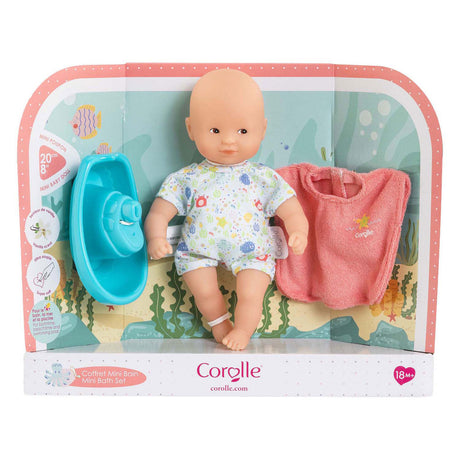Corolle – mini zestaw do kąpieli – lalka do kąpieli 20 cm – peleryna i łódka